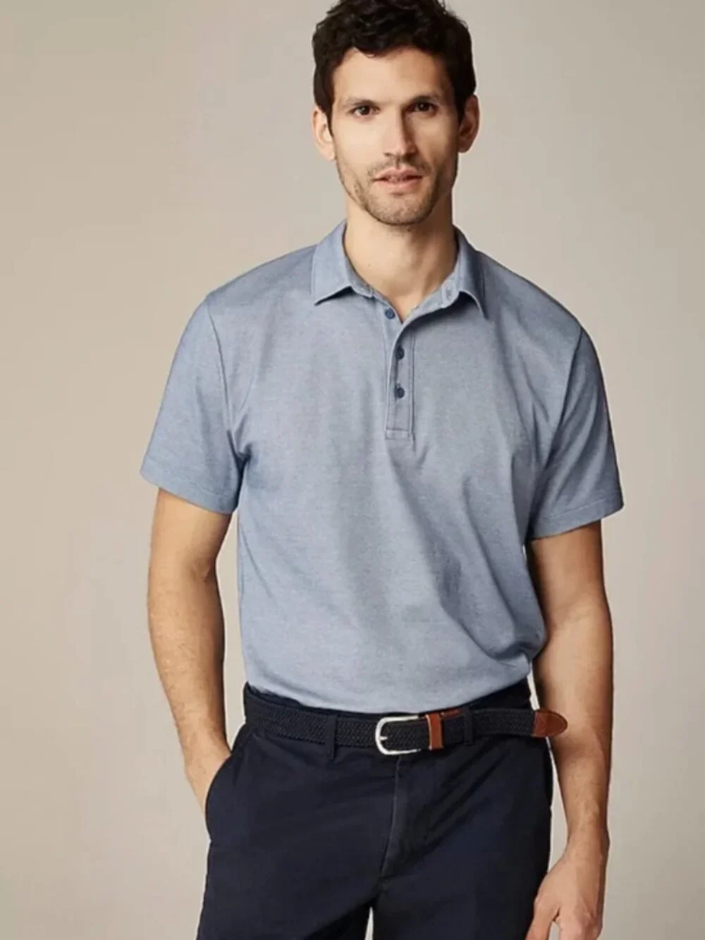 J.Crew Performance Polo Shirt with COOLMAX® Technology Light Heather Blue Sz XL